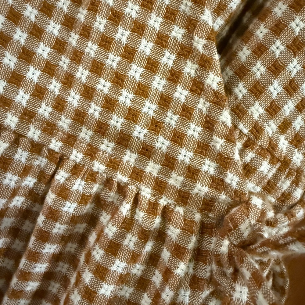 Madewell Brown Cream Gingham Wrap Dress - Picture 3 of 11